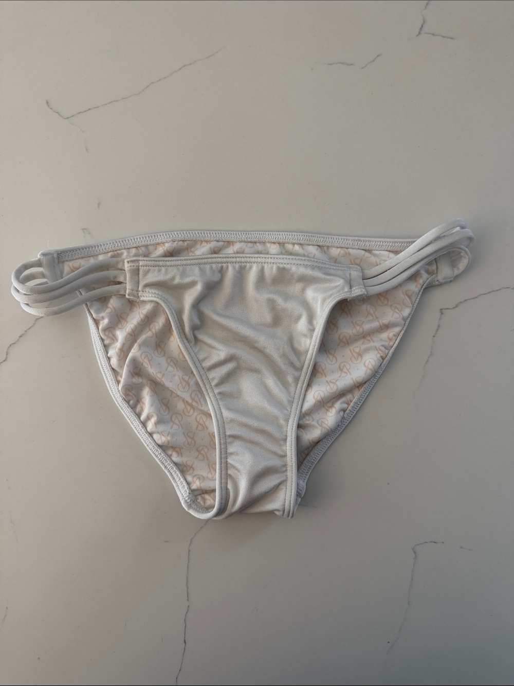 Victoria's Secret White Bikini Bottom with Peach Monogram
